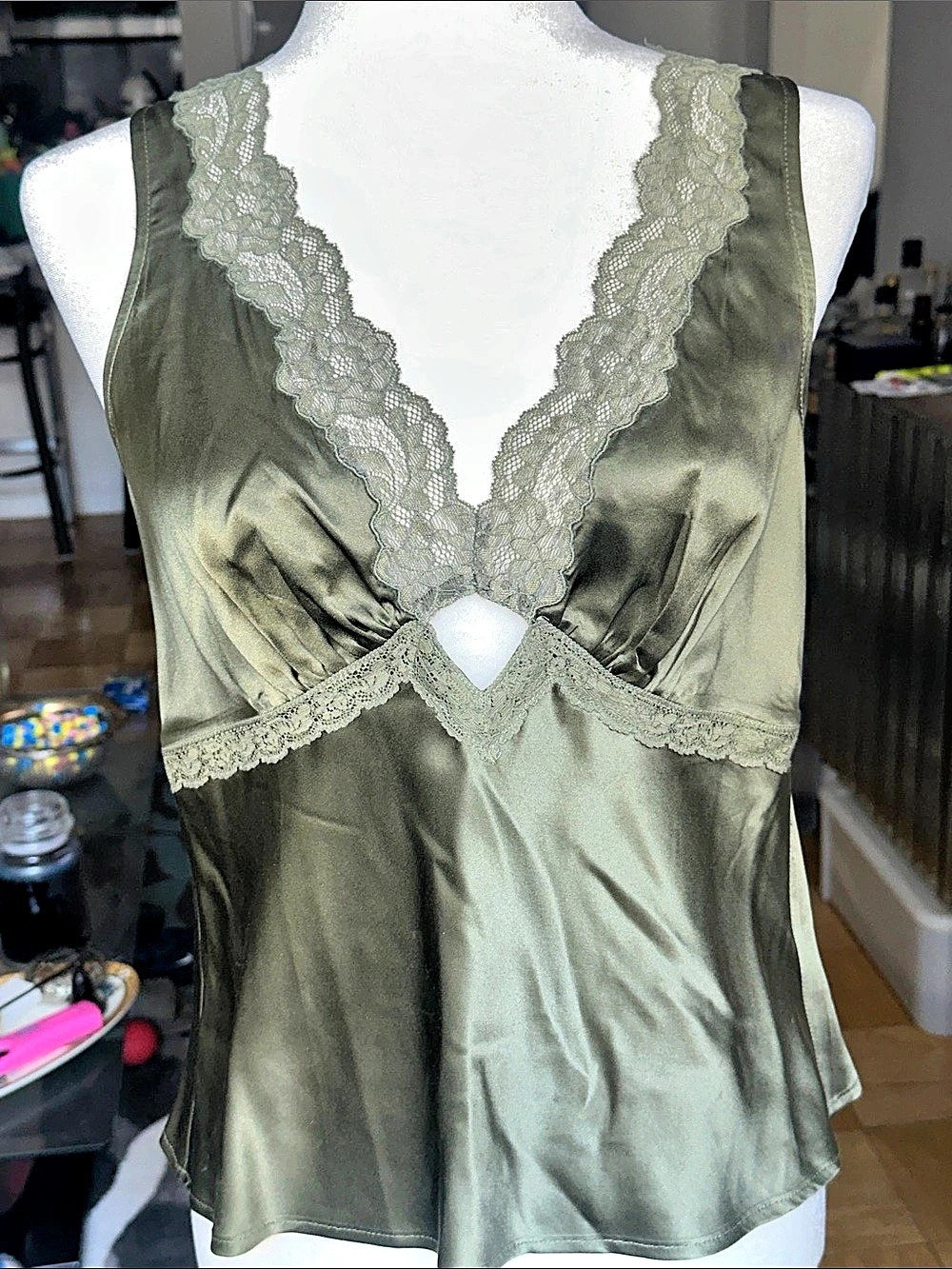 Reformation Lace Trim Camisole in Green Size 6 Like New